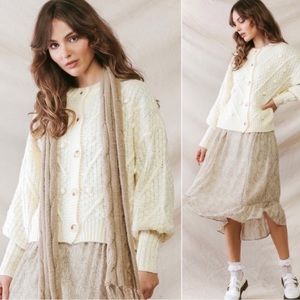 🍁 Women's Cream Pom Knit Button Front Cardigan Elegant Classy Fall Sweater🍁
